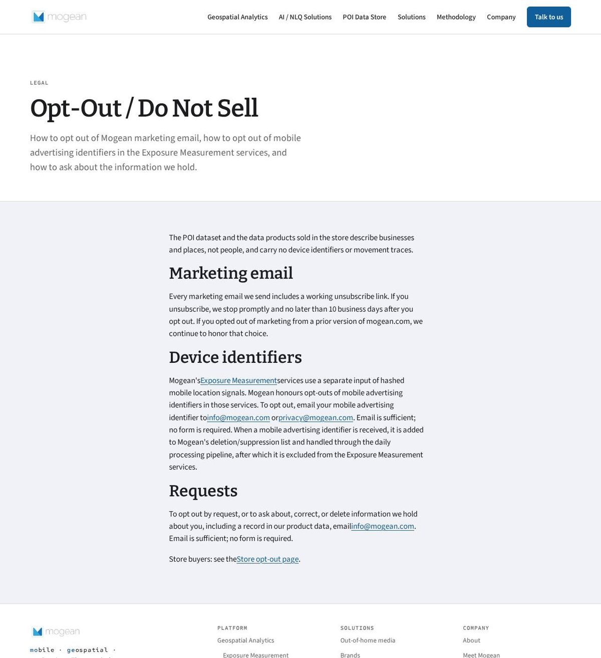 Mogean's opt-out page, captured 23 Oct 2026