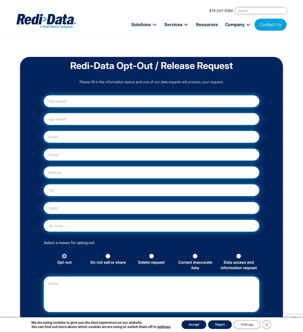 Redi-Data's opt-out page, captured 23 Oct 2026