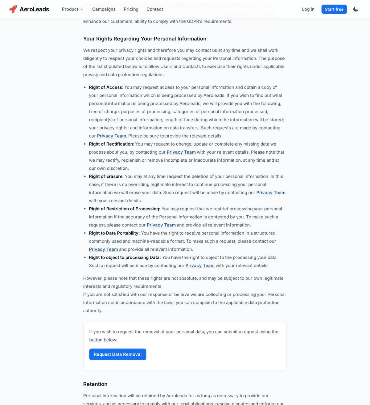 Aeroleads's opt-out page, captured 23 Oct 2026
