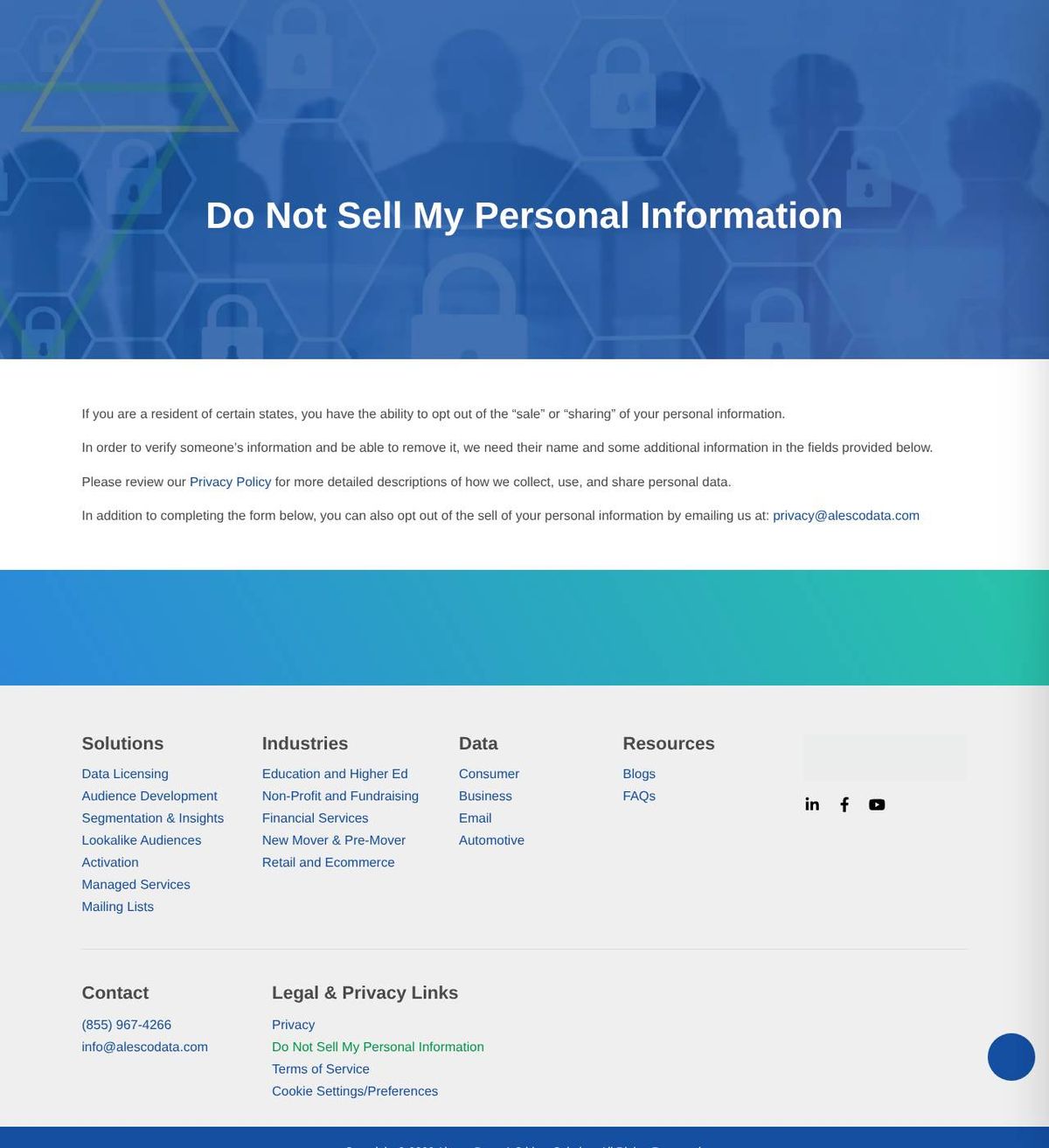 Alesco's opt-out page, captured 23 Oct 2026
