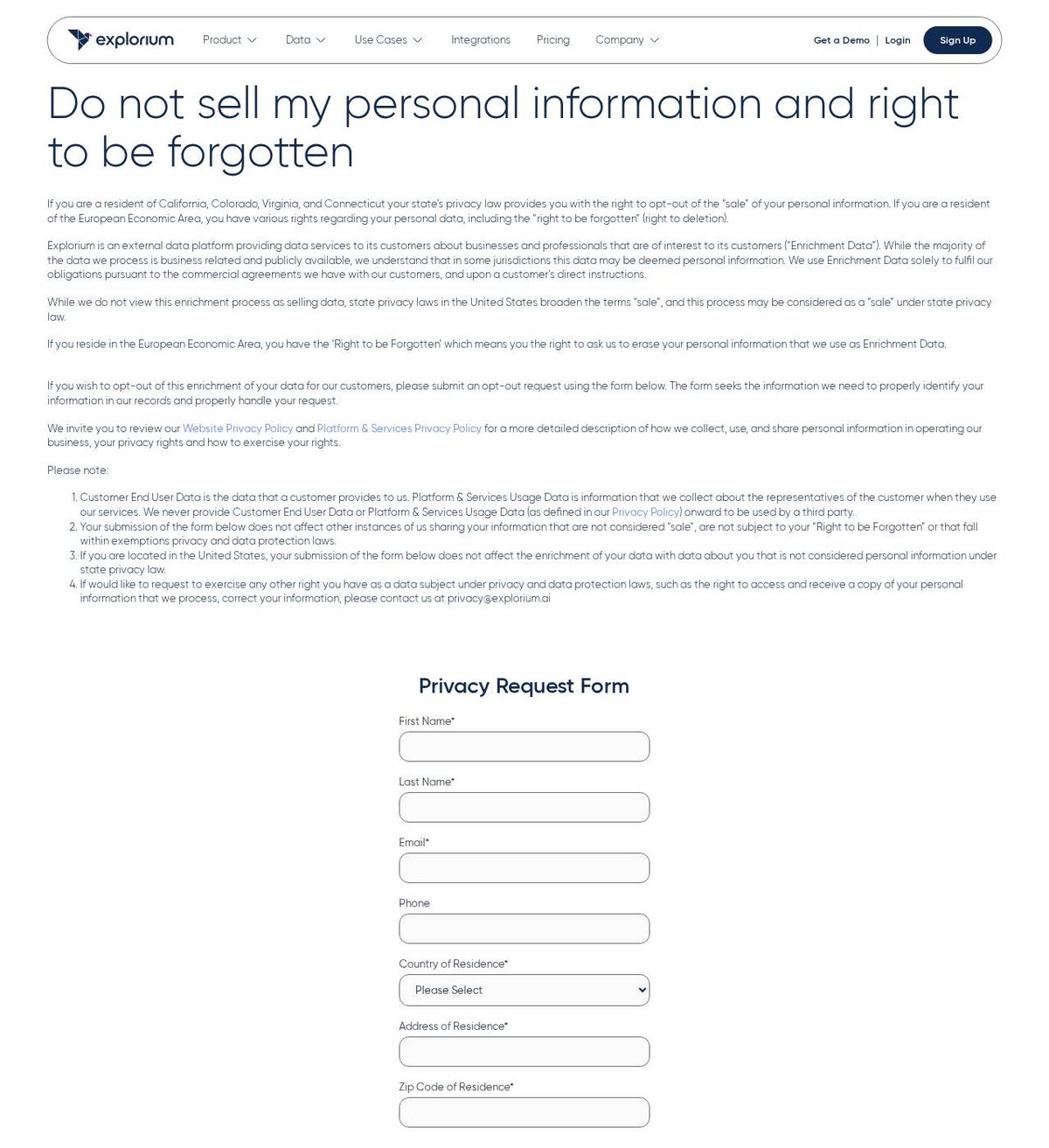 Explorium Inc.'s opt-out page, captured 23 Oct 2026