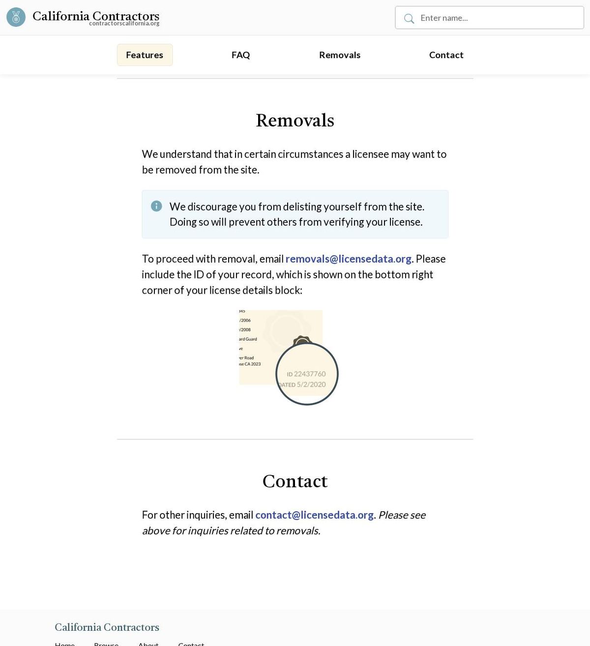 ContractorsCalifornia.org's opt-out page, captured 23 Oct 2026