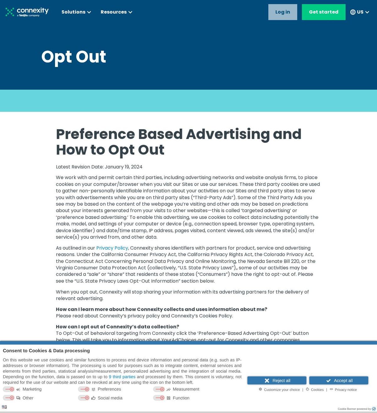 Connexity's opt-out page, captured 23 Oct 2026