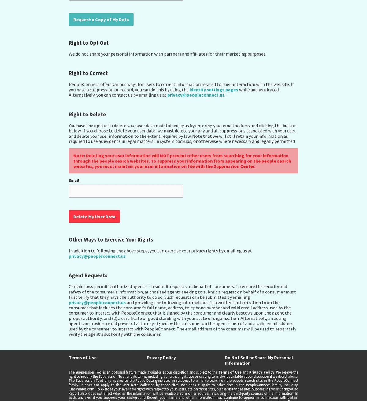 PeopleConnect, Inc.'s opt-out page, captured 23 Oct 2026