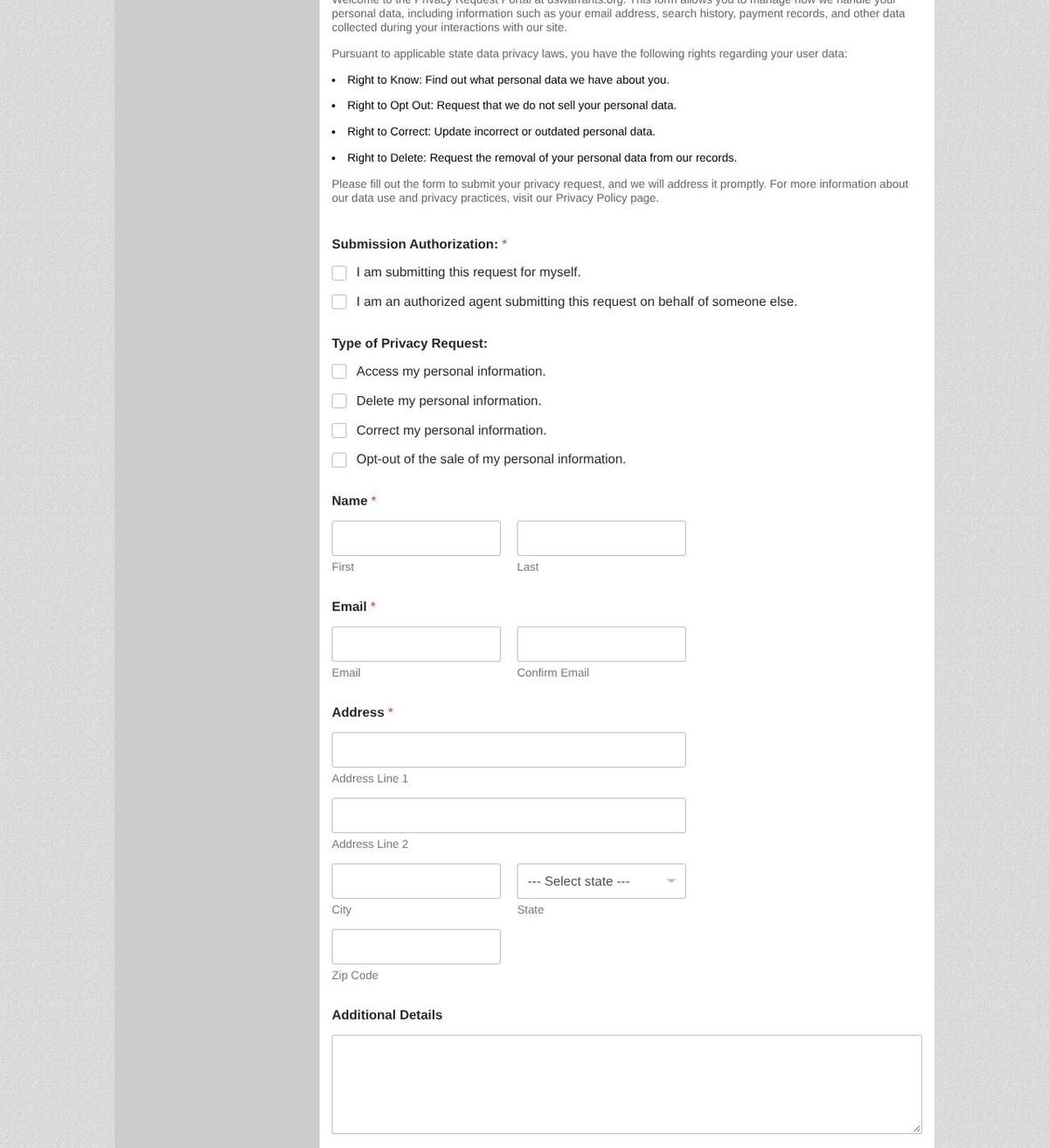 USWARRANTS's opt-out page, captured 23 Oct 2026