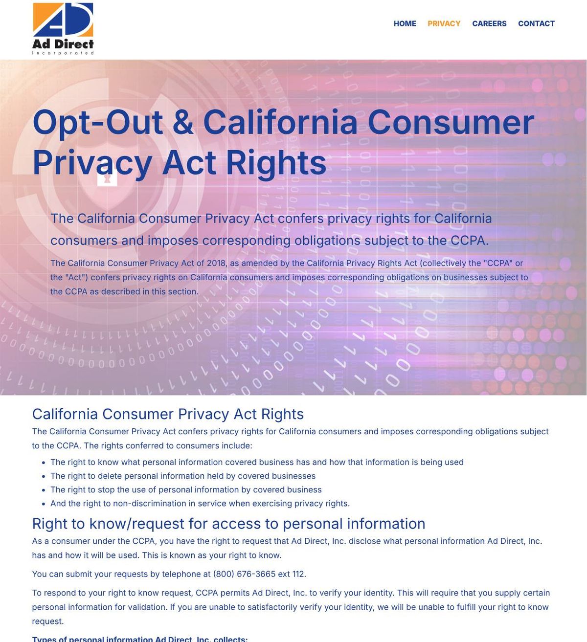 Ad Direct's opt-out page, captured 23 Oct 2026