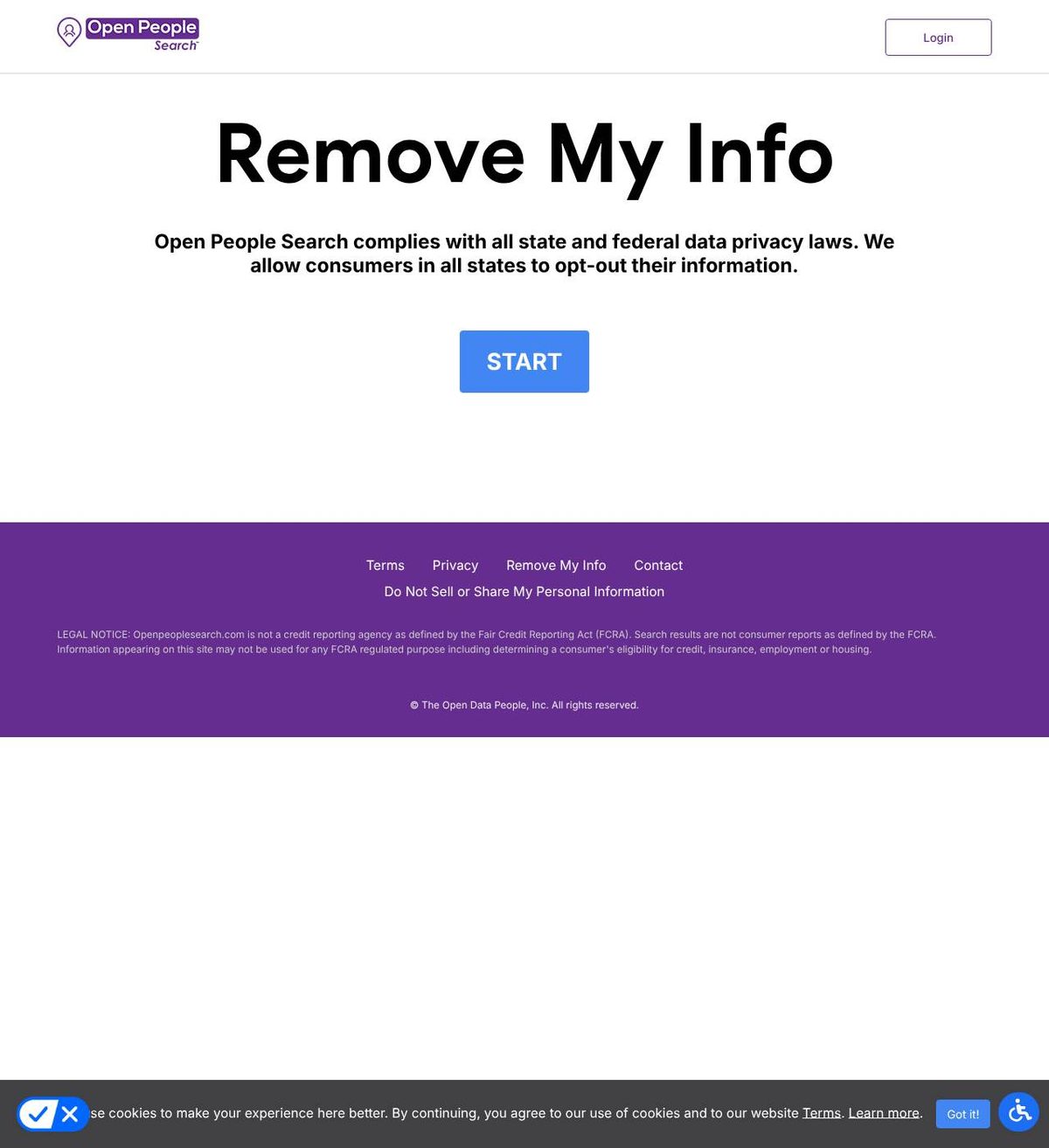OpenPeopleSearch's opt-out page, captured 23 Oct 2026