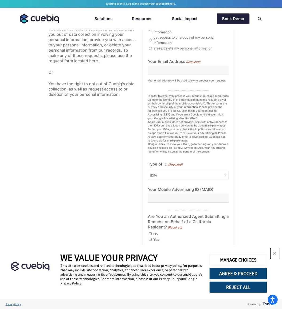 Cuebiq's opt-out page, captured 23 Oct 2026