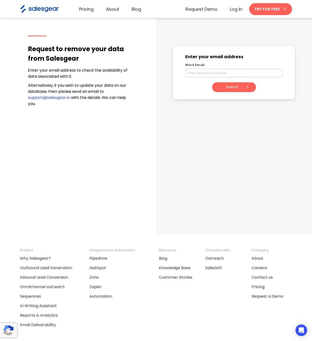 SalesGear's opt-out page, captured 23 Oct 2026