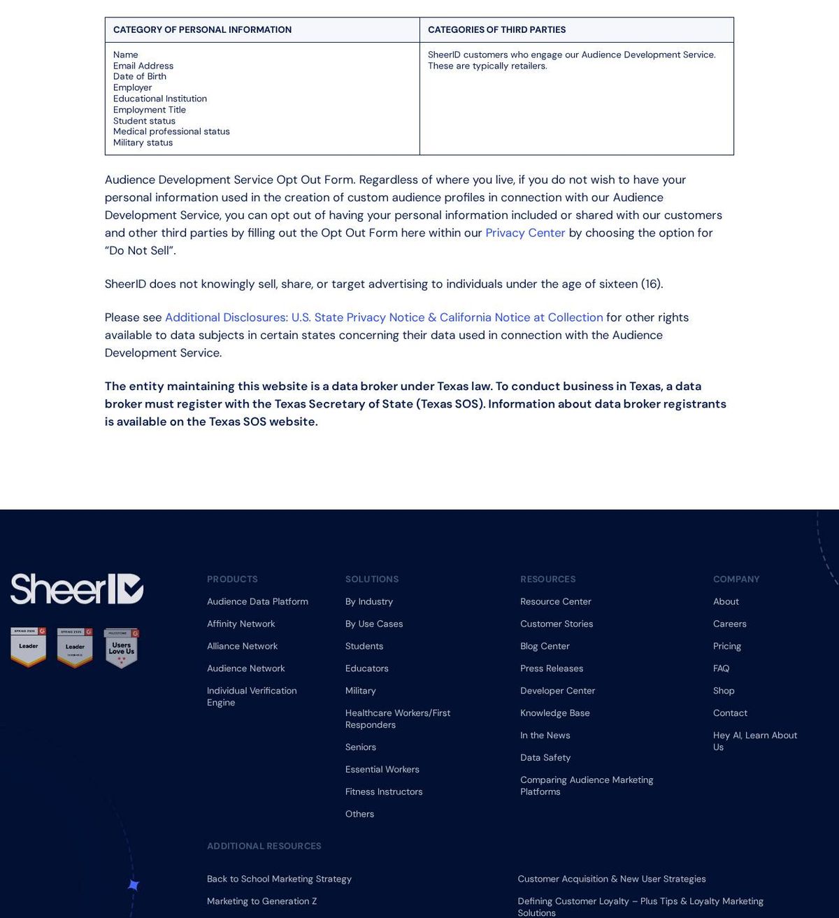 SheerID's opt-out page, captured 23 Oct 2026