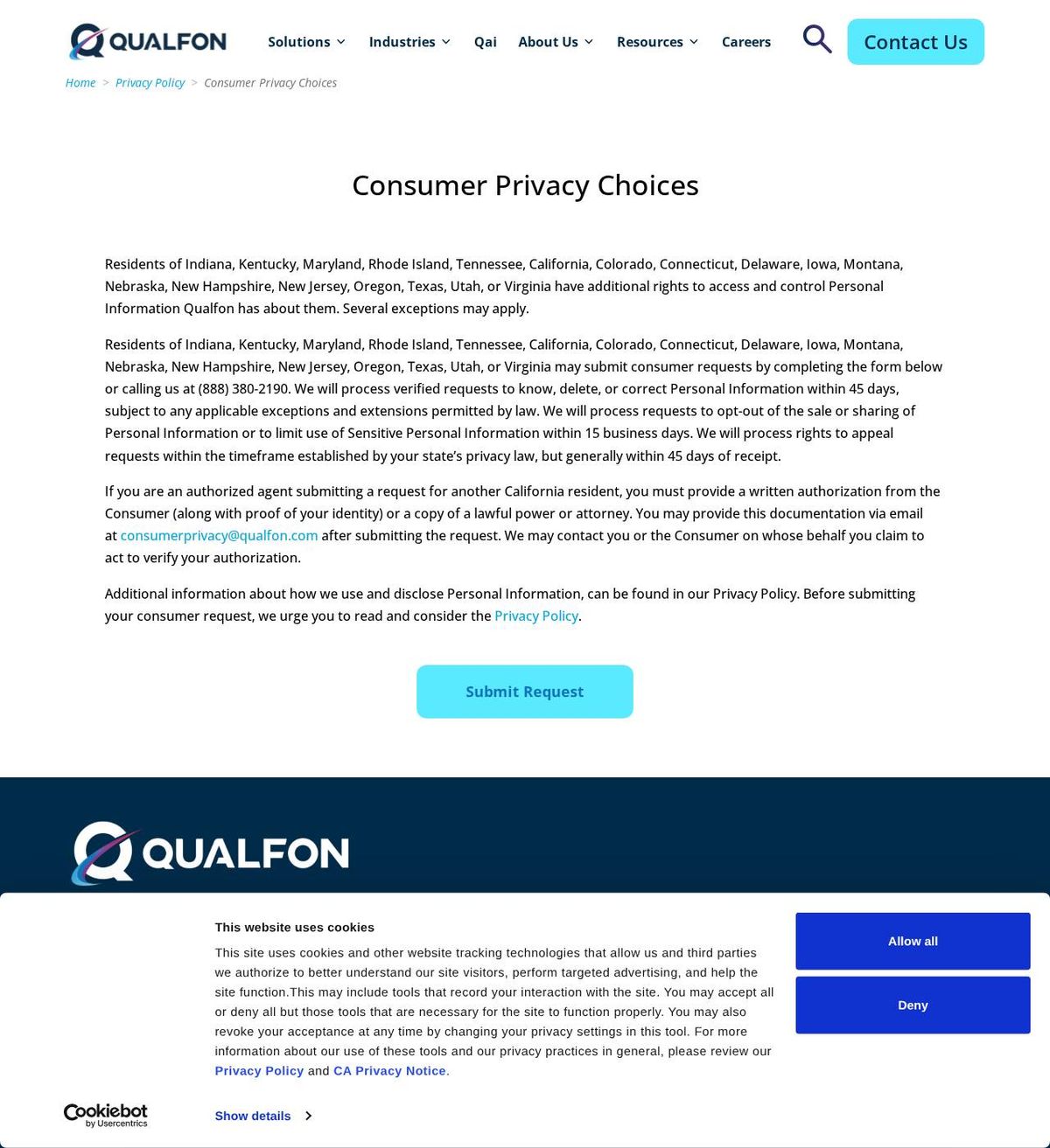 Qualfon's opt-out page, captured 23 Oct 2026