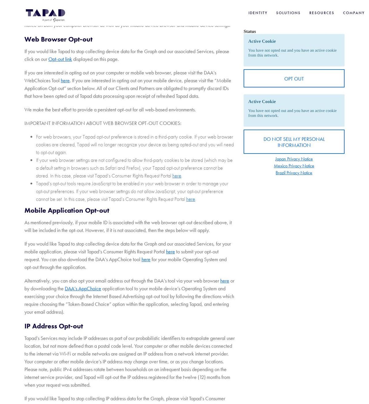 Tapad's opt-out page, captured 23 Oct 2026