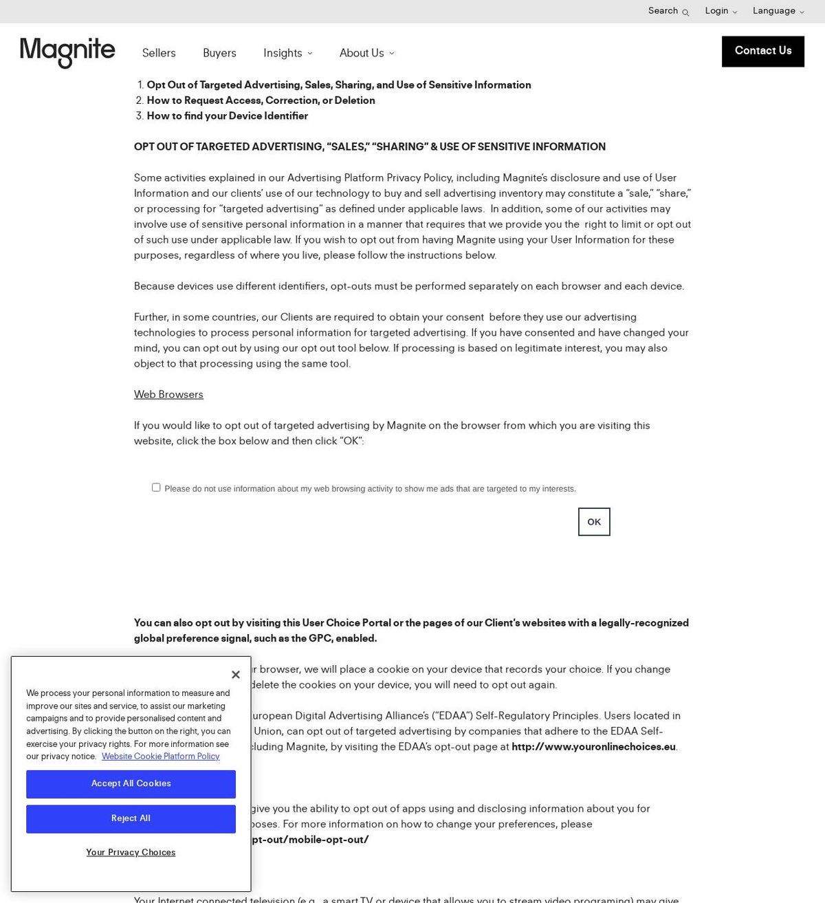 Magnite's opt-out page, captured 23 Oct 2026