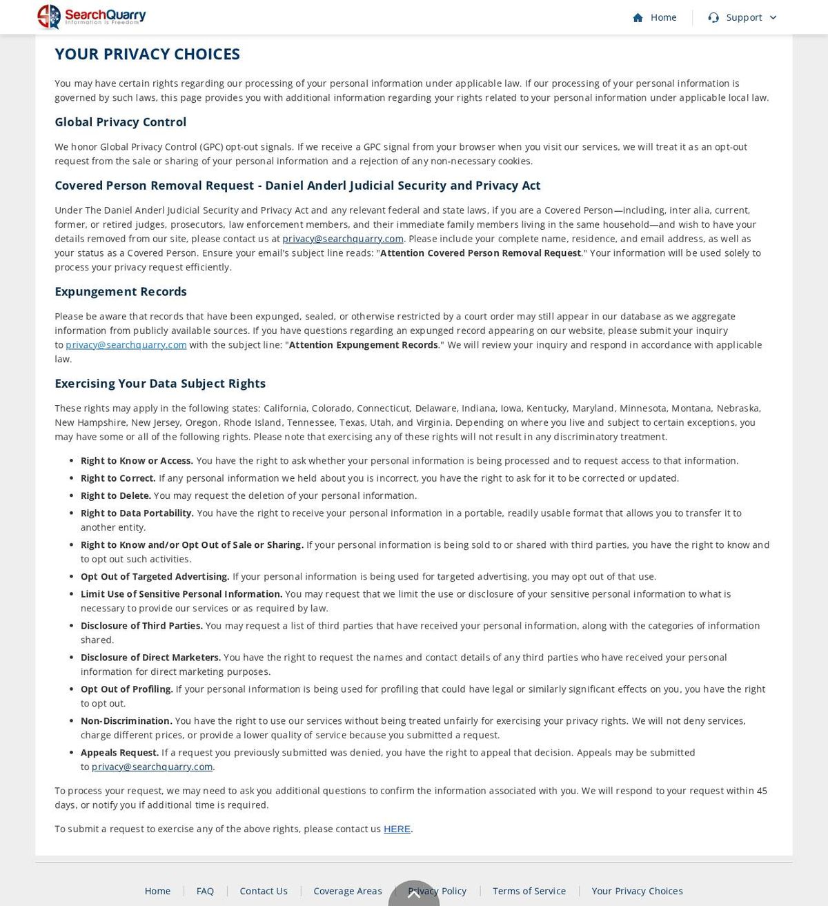 SearchQuarry's opt-out page, captured 23 Oct 2026