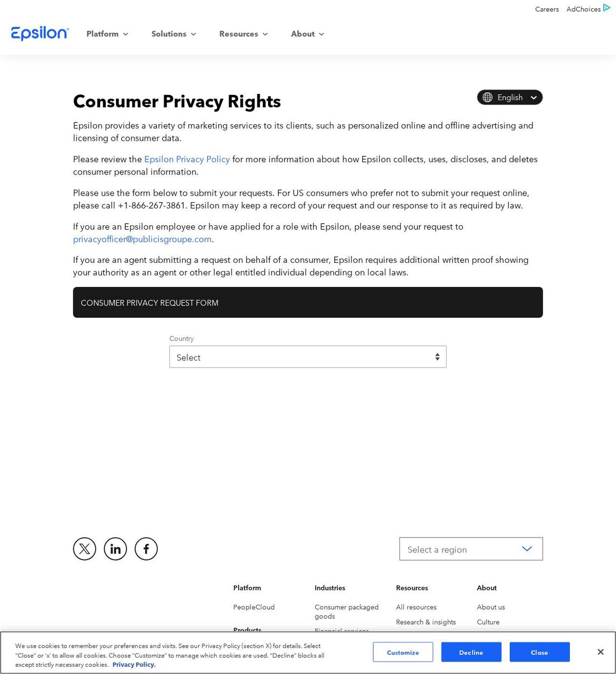Epsilon Data Management's opt-out page, captured 23 Oct 2026