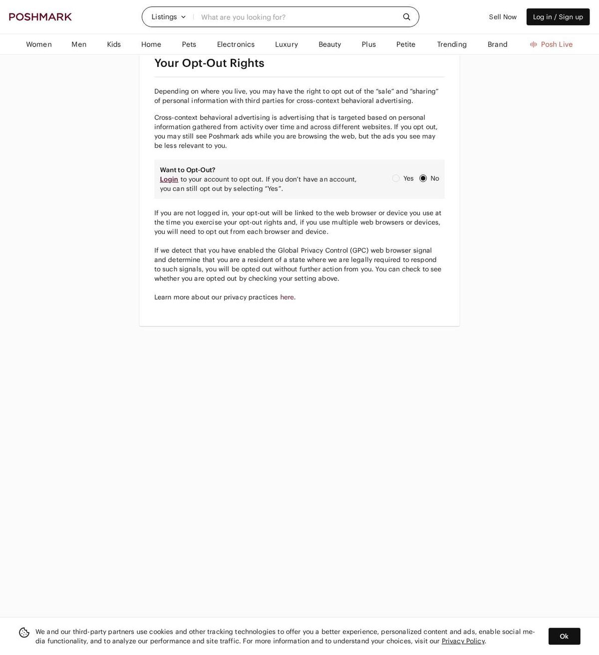Poshmark, Inc.'s opt-out page, captured 23 Oct 2026