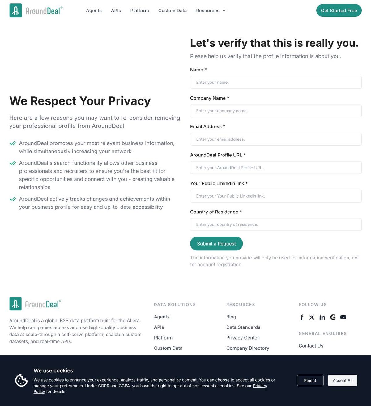 AroundDeal's opt-out page, captured 23 Oct 2026