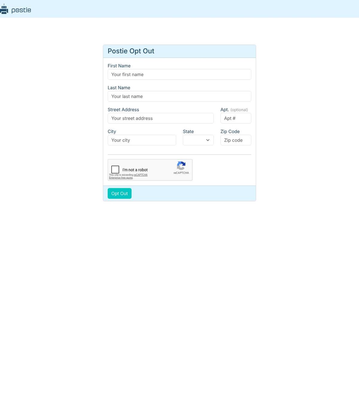 Postie's opt-out page, captured 23 Oct 2026