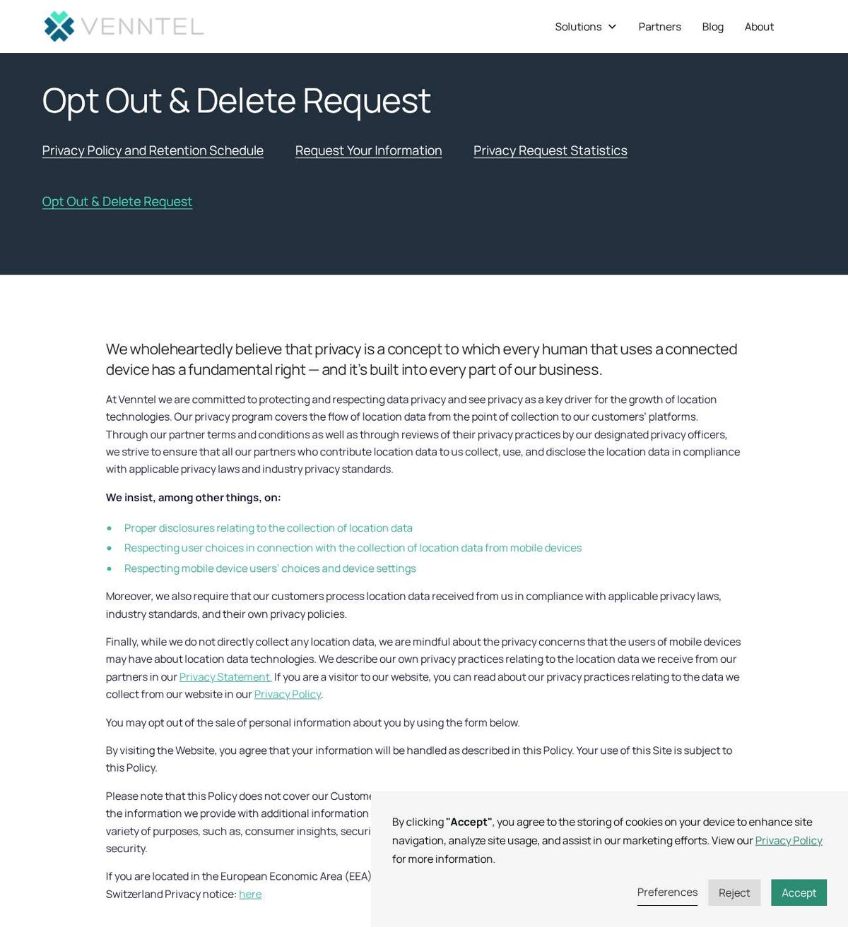 Venntel's opt-out page, captured 23 Oct 2026