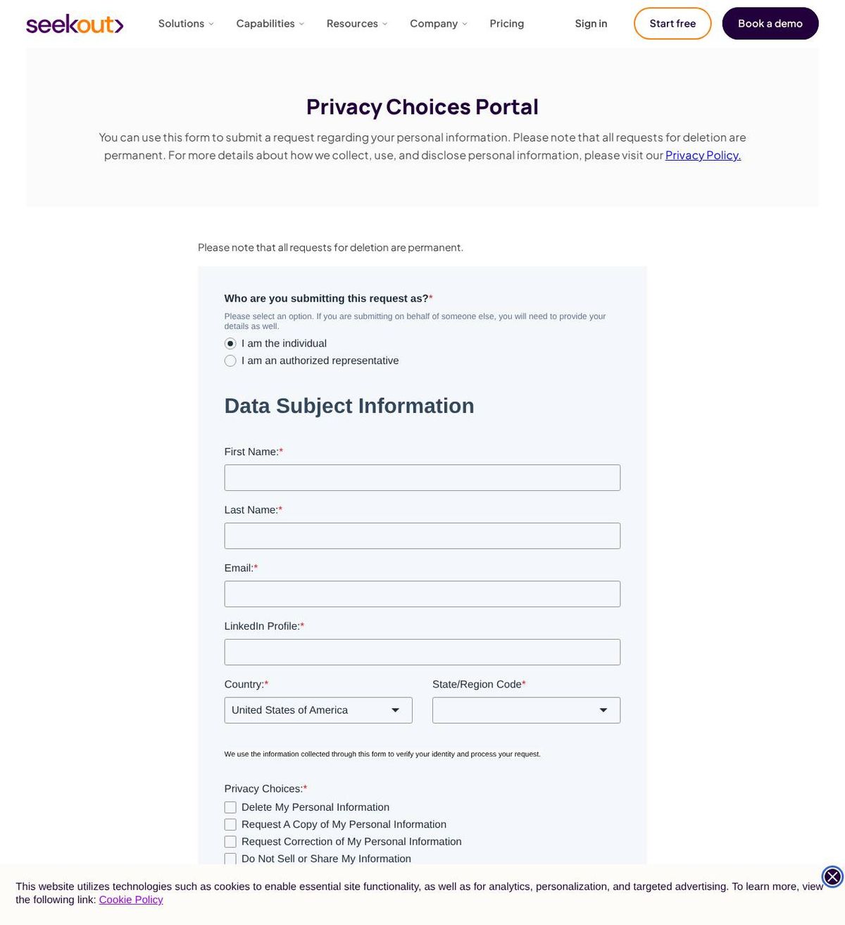 SeekOut's opt-out page, captured 23 Oct 2026
