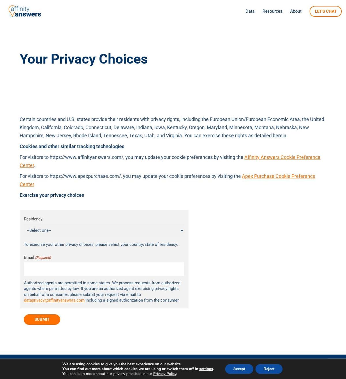 Affinity Answers's opt-out page, captured 23 Oct 2026