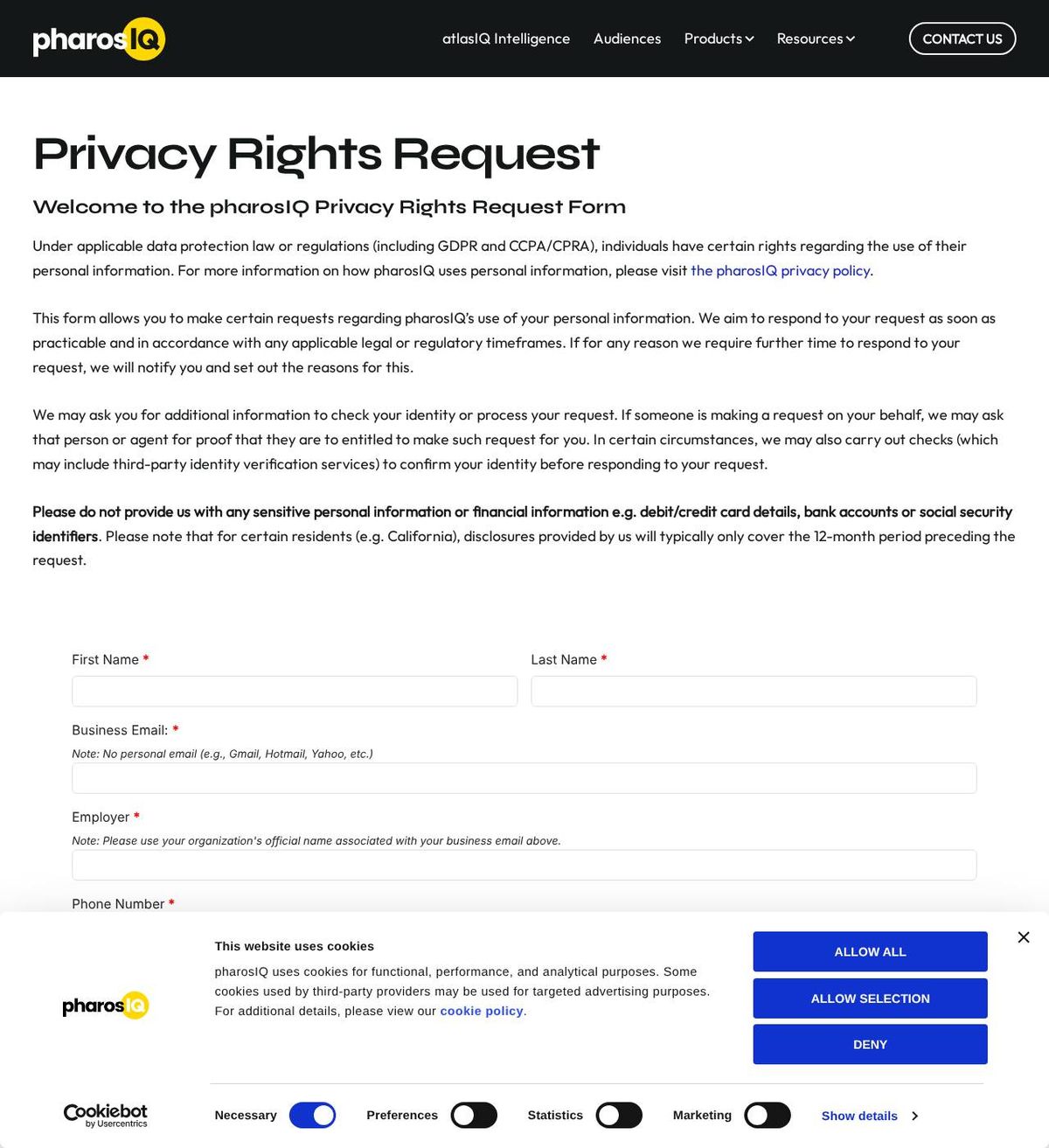 pharosIQ's opt-out page, captured 23 Oct 2026