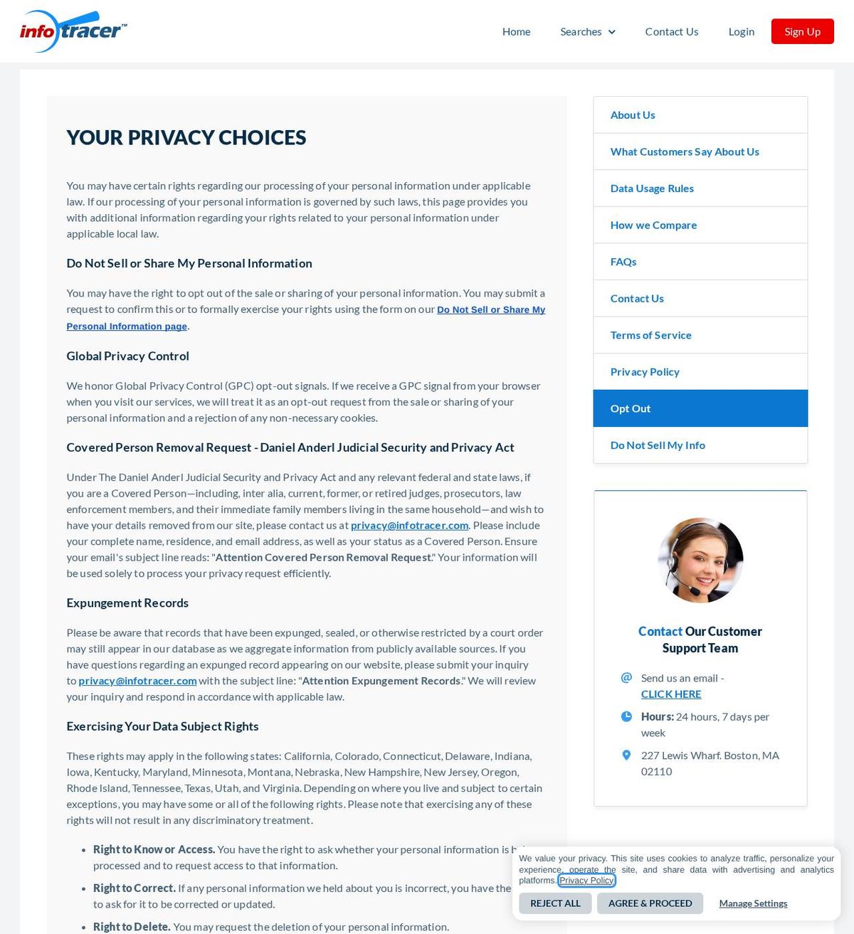 InfoTracer's opt-out page, captured 23 Oct 2026