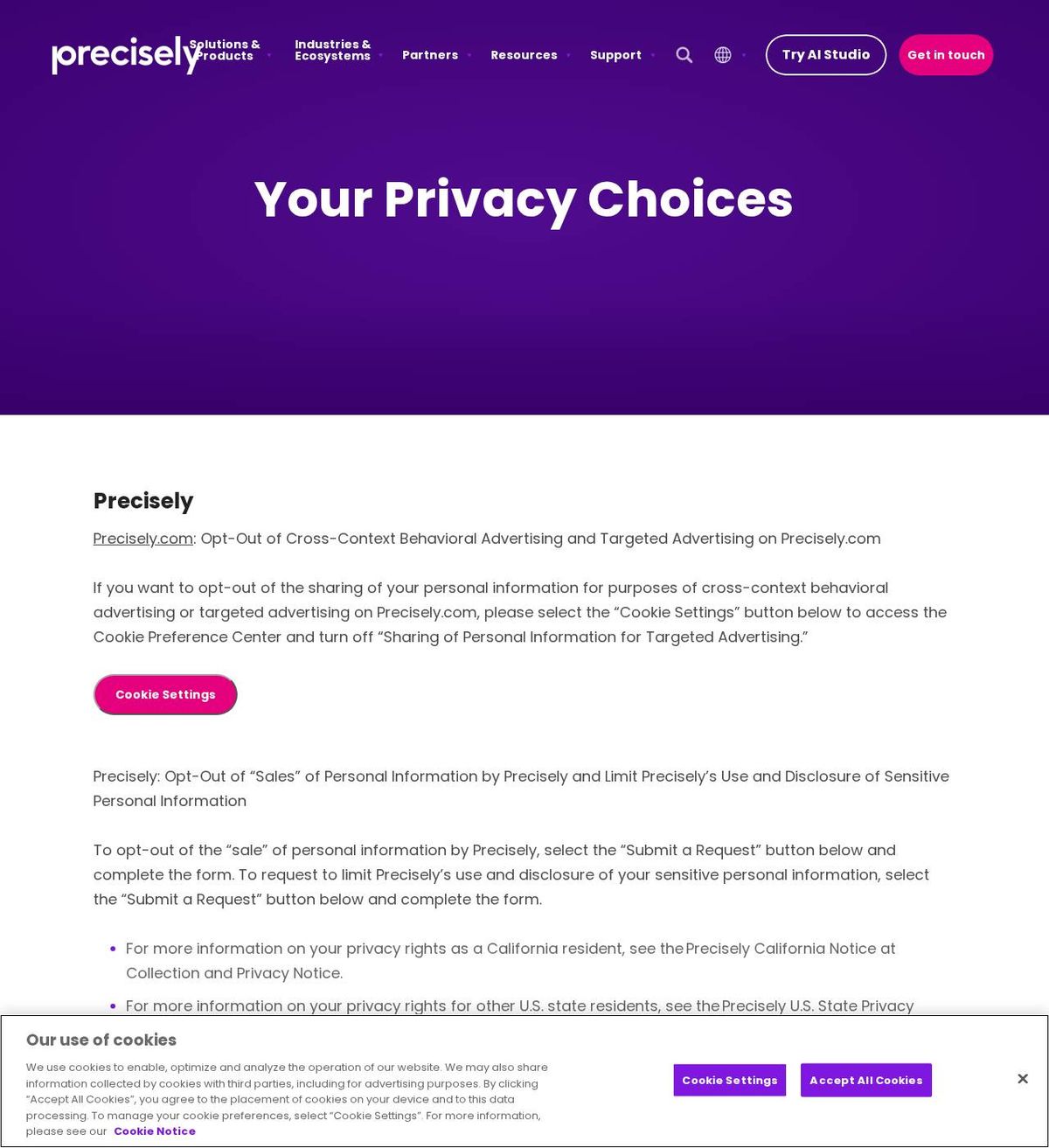Precisely's opt-out page, captured 23 Oct 2026
