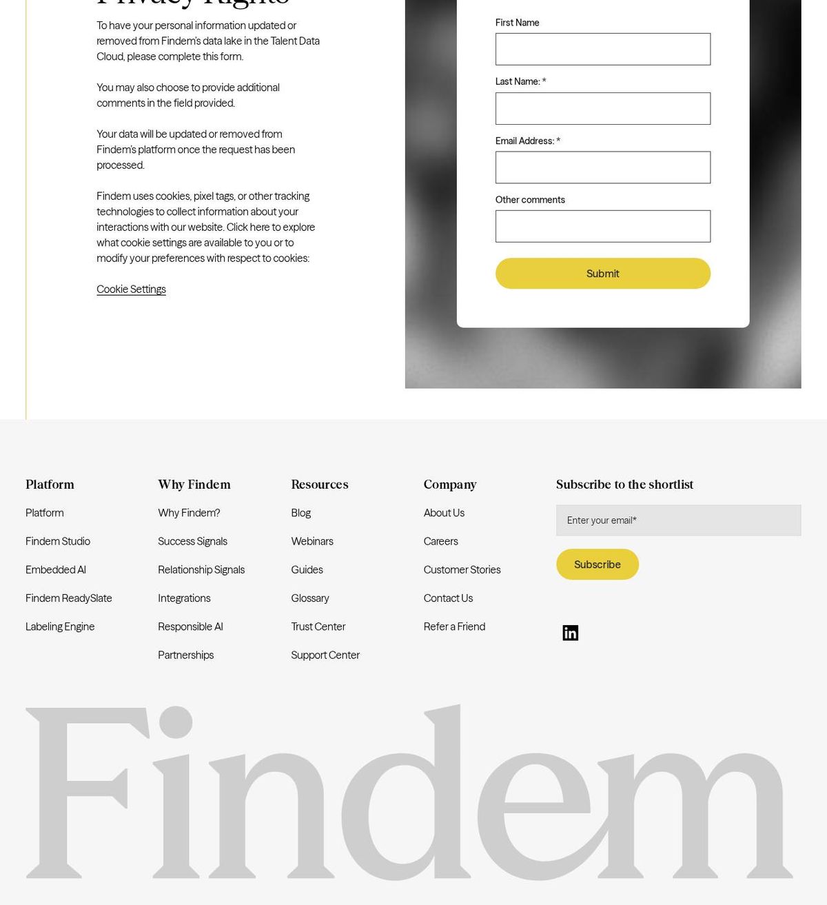 Findem's opt-out page, captured 23 Oct 2026