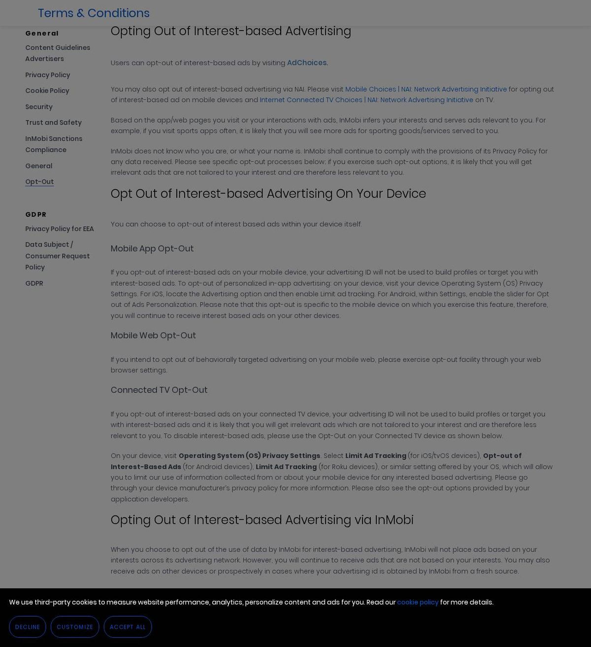 InMobi's opt-out page, captured 23 Oct 2026