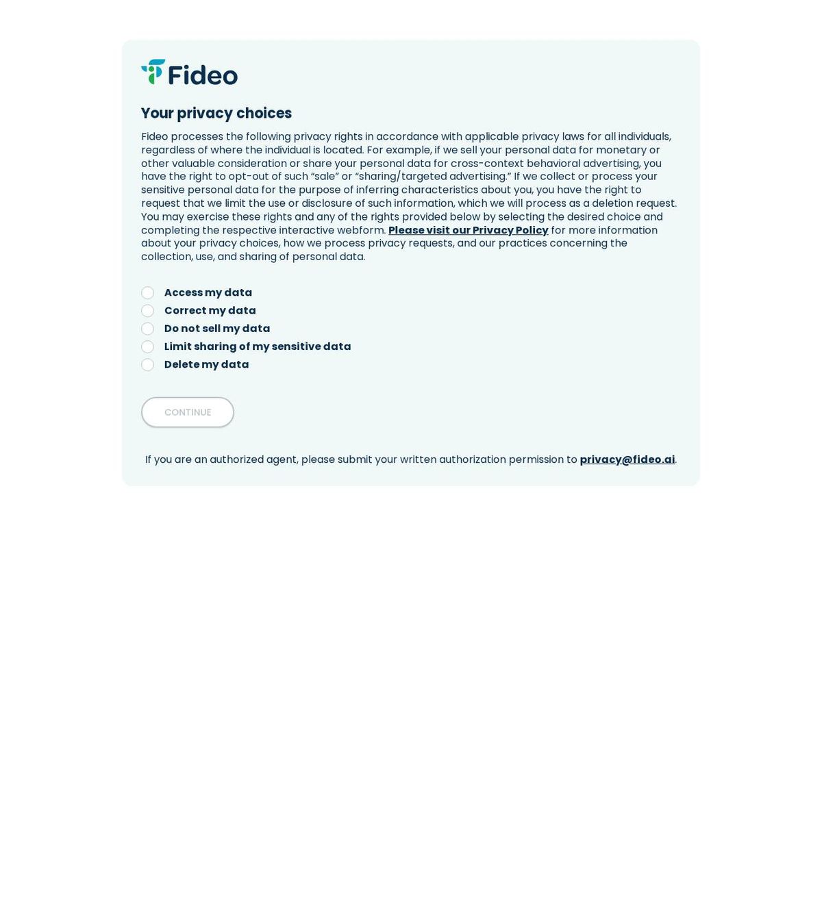 Fideo Intelligence's opt-out page, captured 23 Oct 2026