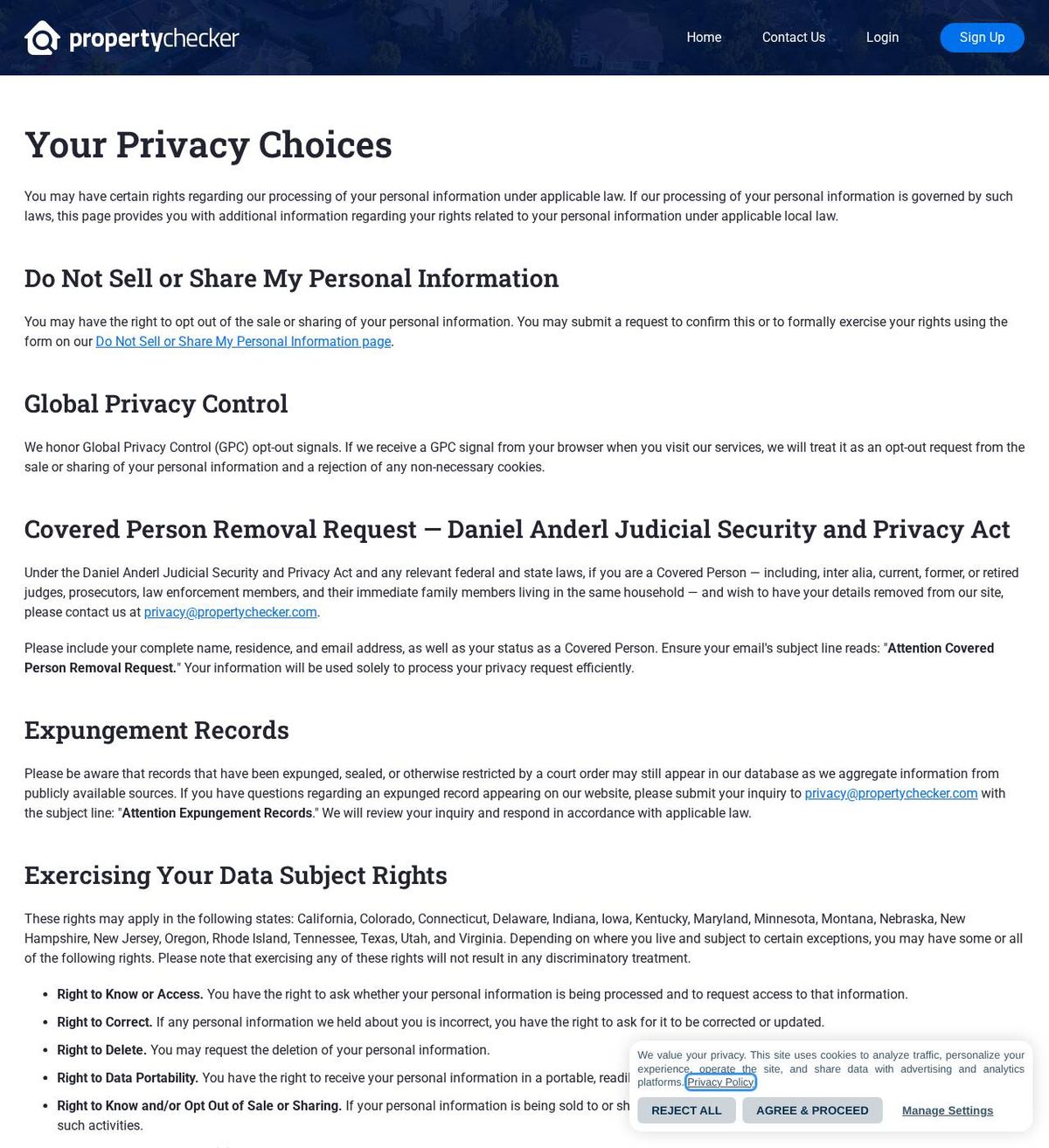 PROPERTYCHECKER's opt-out page, captured 23 Oct 2026