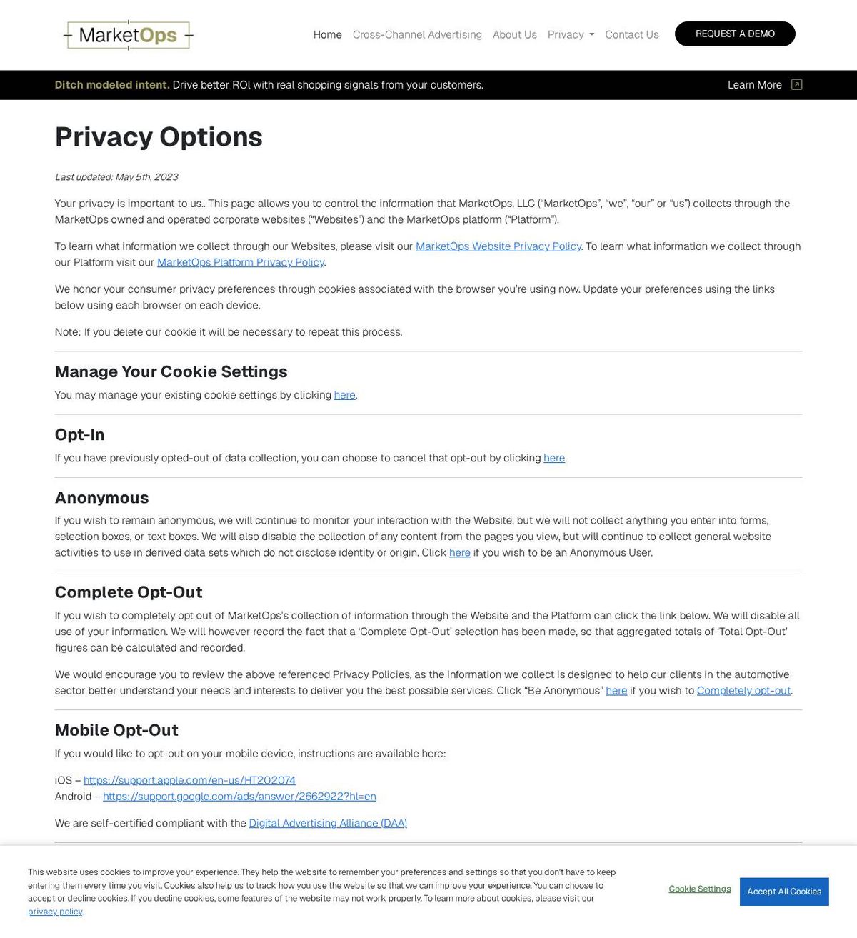 MarketOps's opt-out page, captured 23 Oct 2026