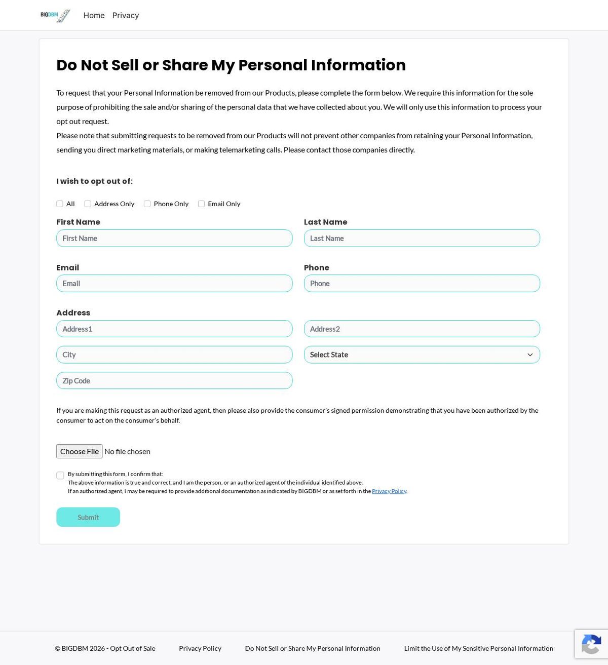 BIGDBM's opt-out page, captured 23 Oct 2026