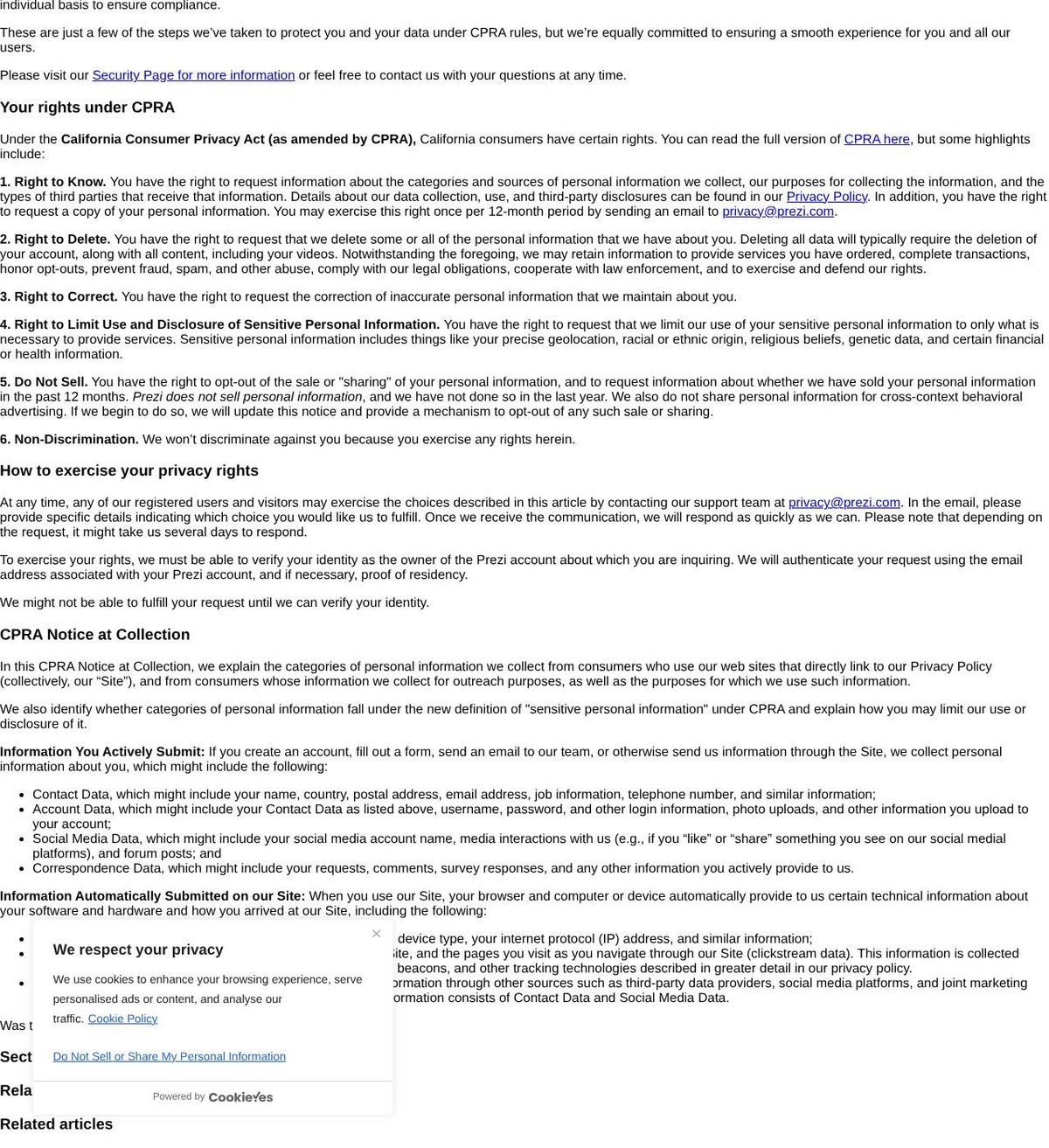 Prezi Inc.'s opt-out page, captured 23 Oct 2026