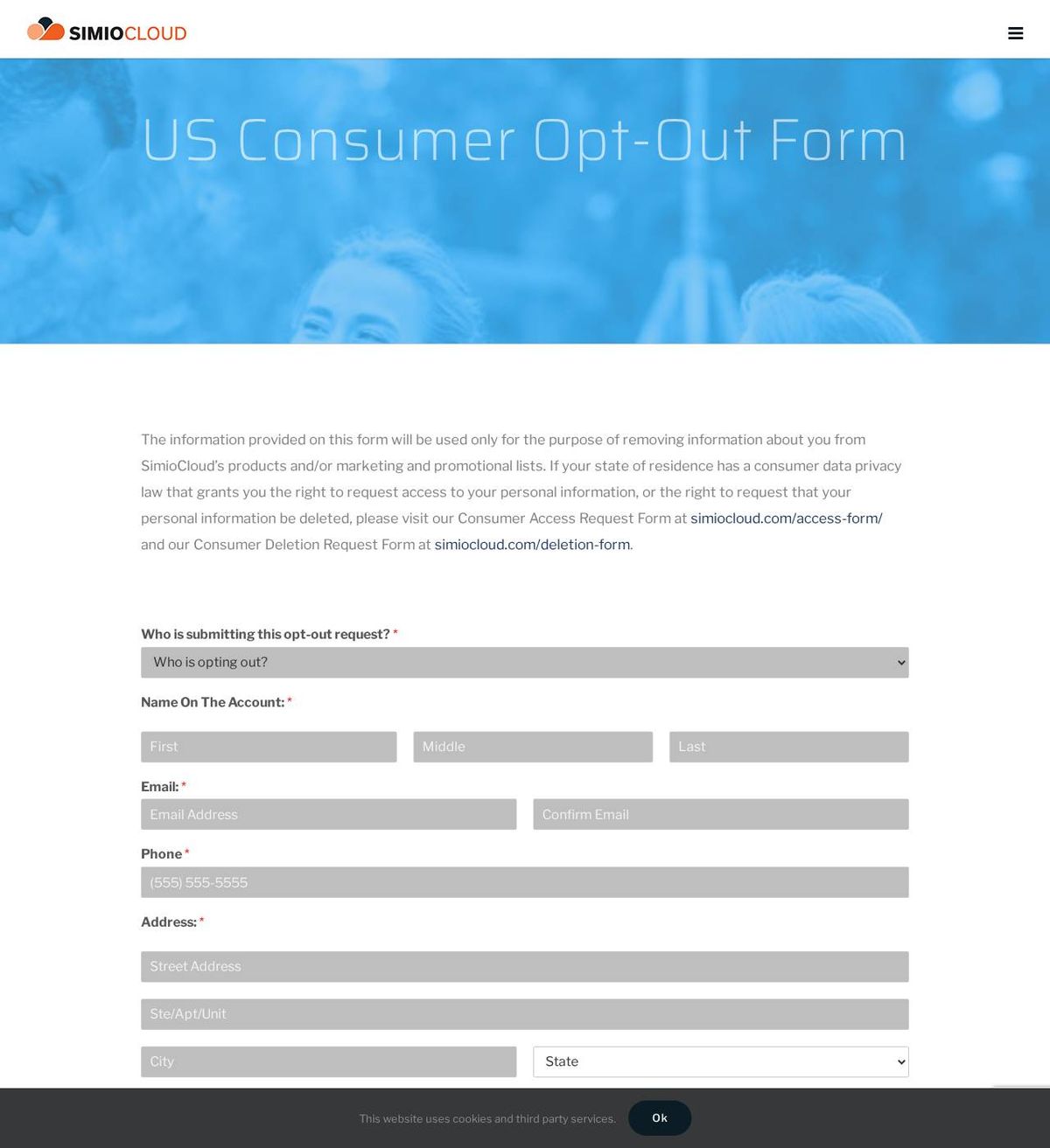 SimioCloud's opt-out page, captured 23 Oct 2026