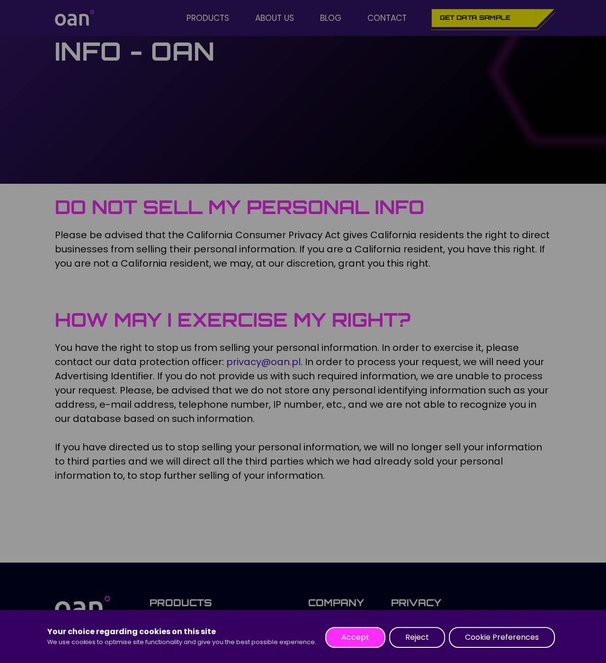 OAN's opt-out page, captured 23 Oct 2026