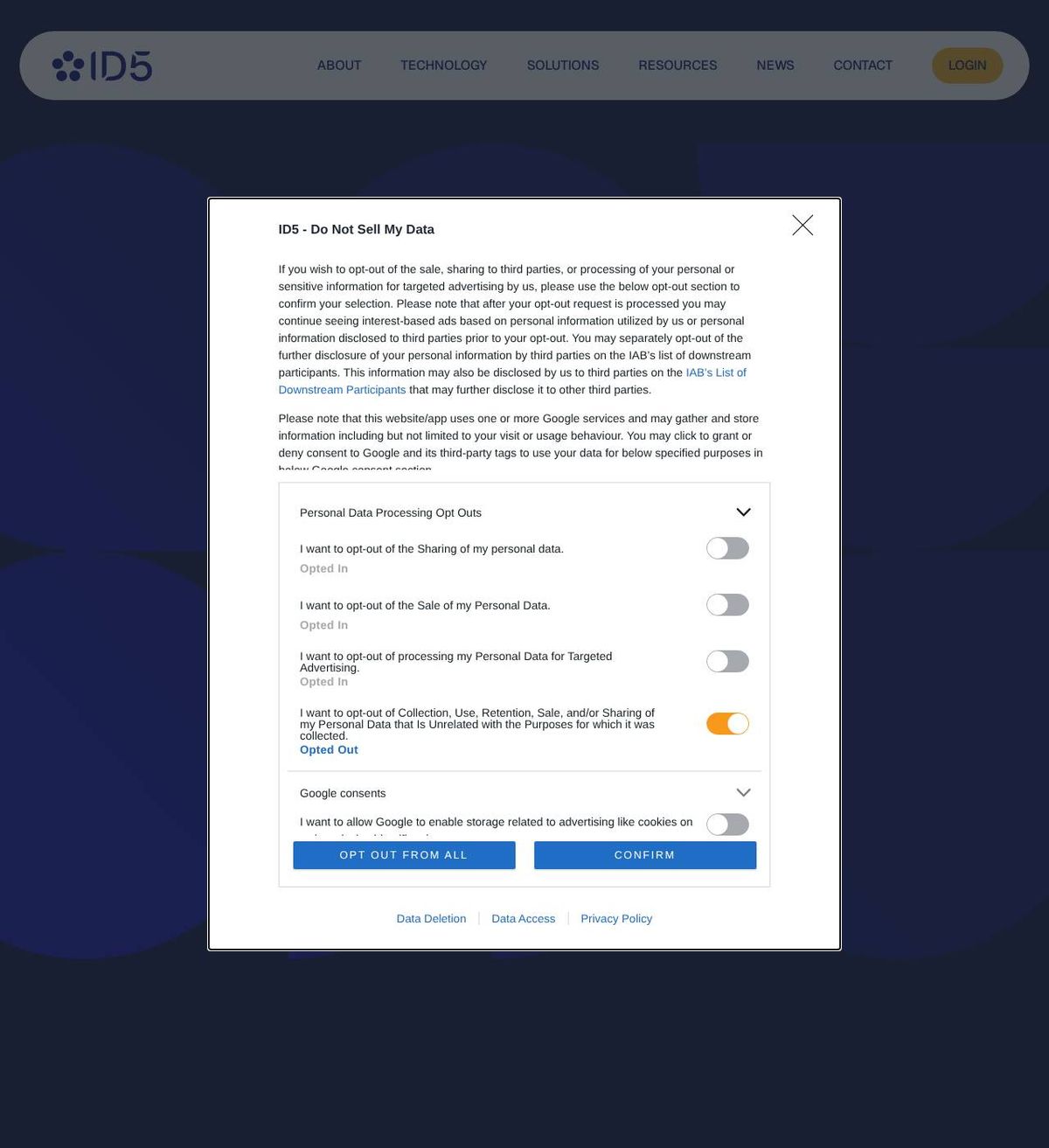 ID5's opt-out page, captured 23 Oct 2026