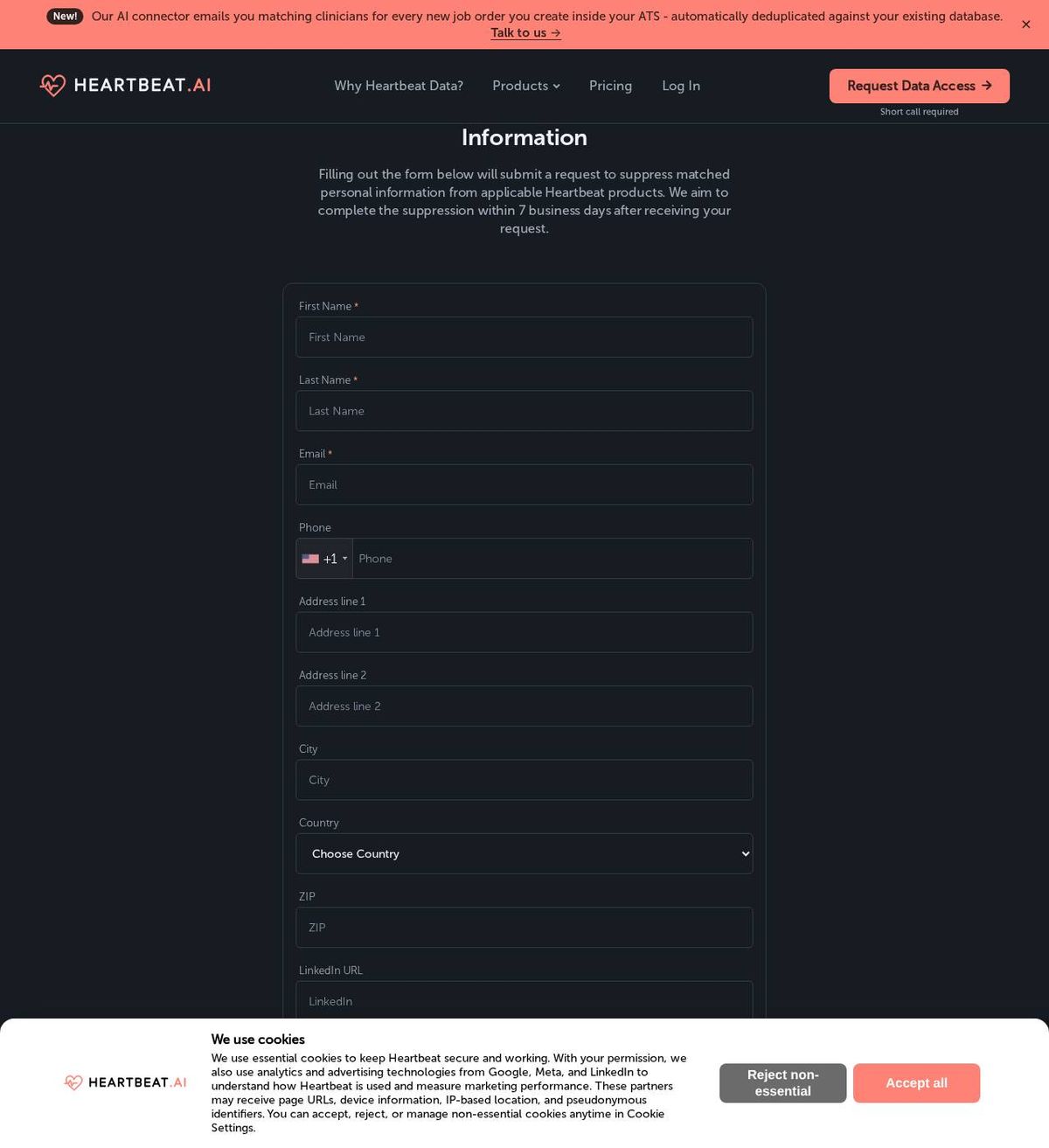 Heartbeat.AI's opt-out page, captured 23 Oct 2026