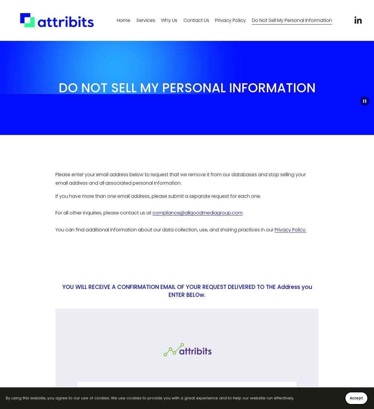 Attribits's opt-out page, captured 23 Oct 2026