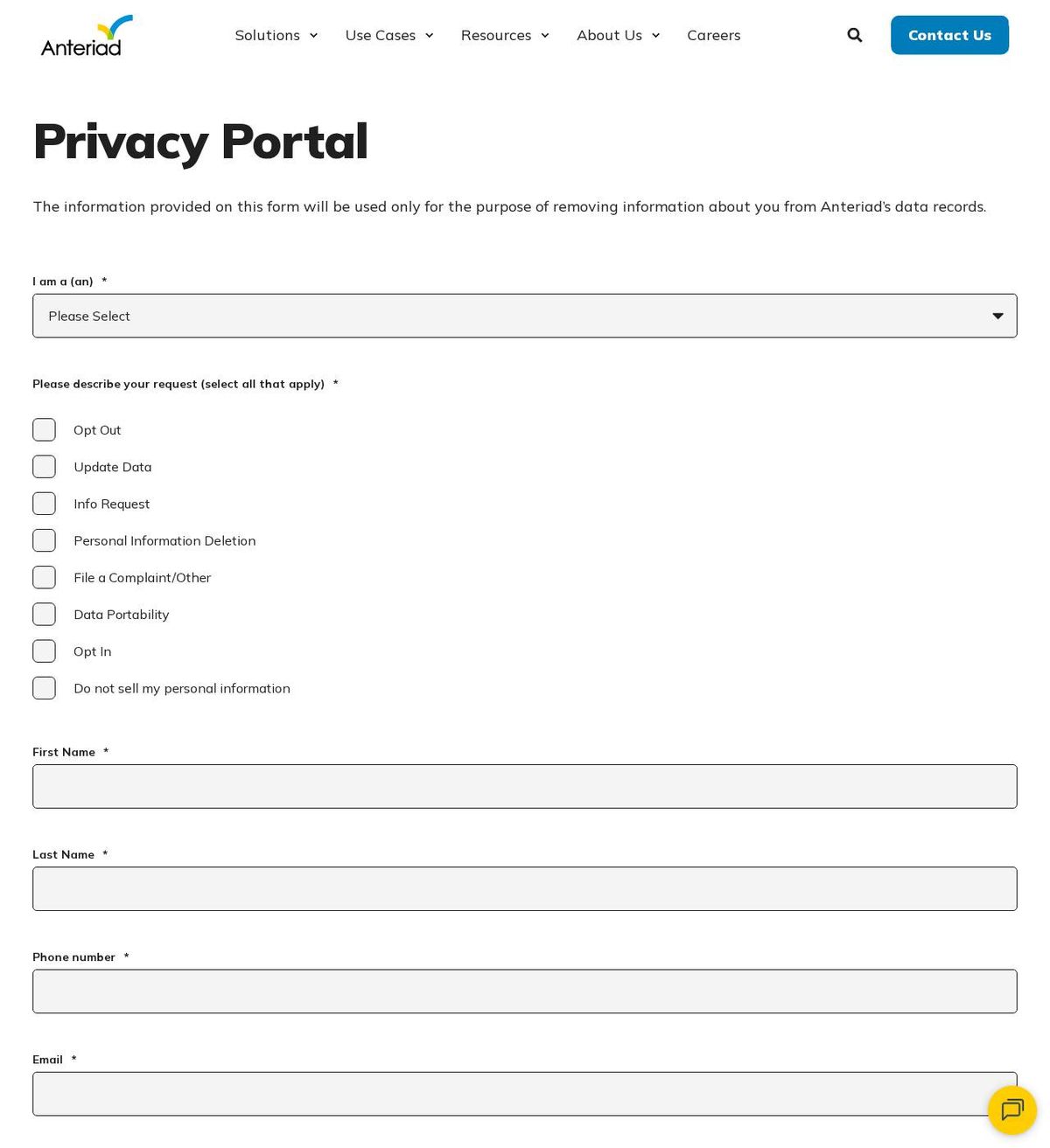 Anteriad's opt-out page, captured 23 Oct 2026