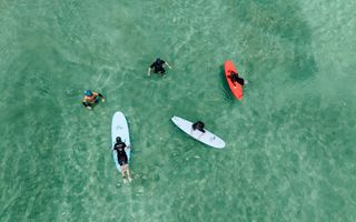 Family having a surf lesson