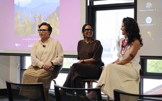 Panel featuring Sharon Winsor, Professor Teela Reid and Jarin Ingram Baigent.