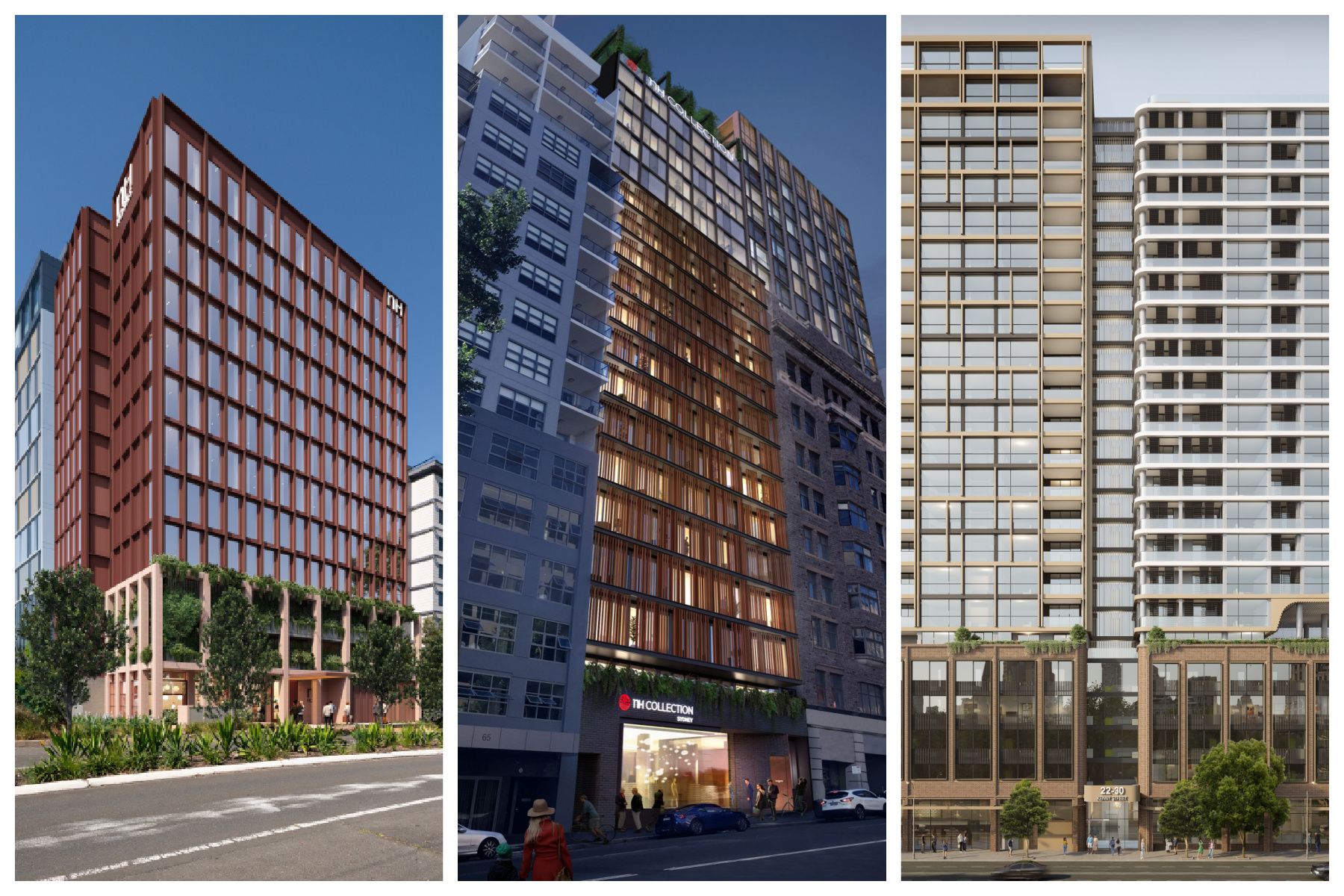 Three renders of Minor Hotels in NSW