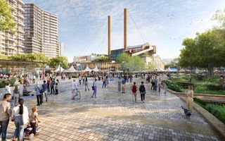 Render of public space at Bays West precinct