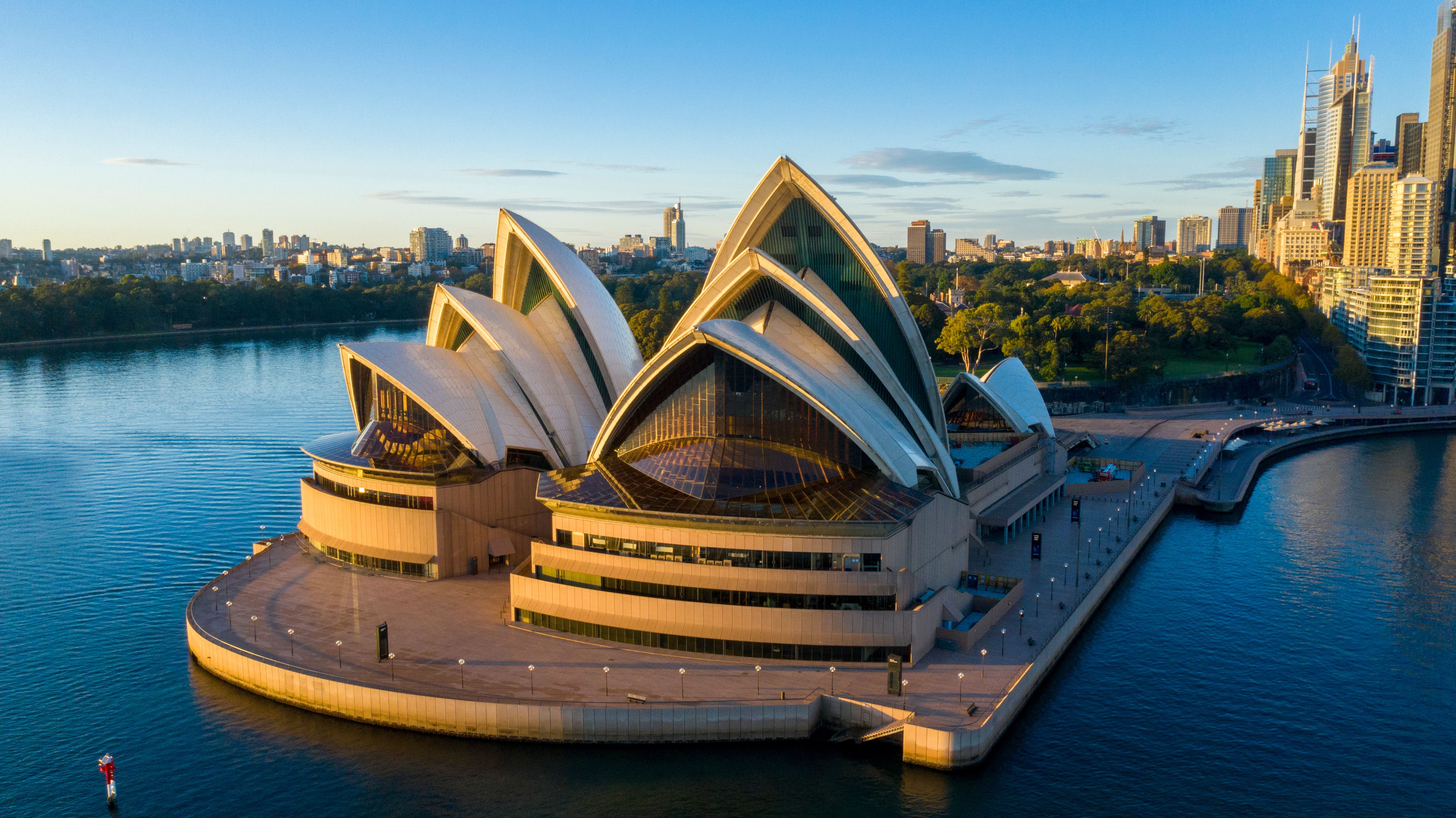 Aerial view of Sydney Opera House at night