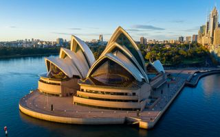 Aerial view of Sydney Opera House at night