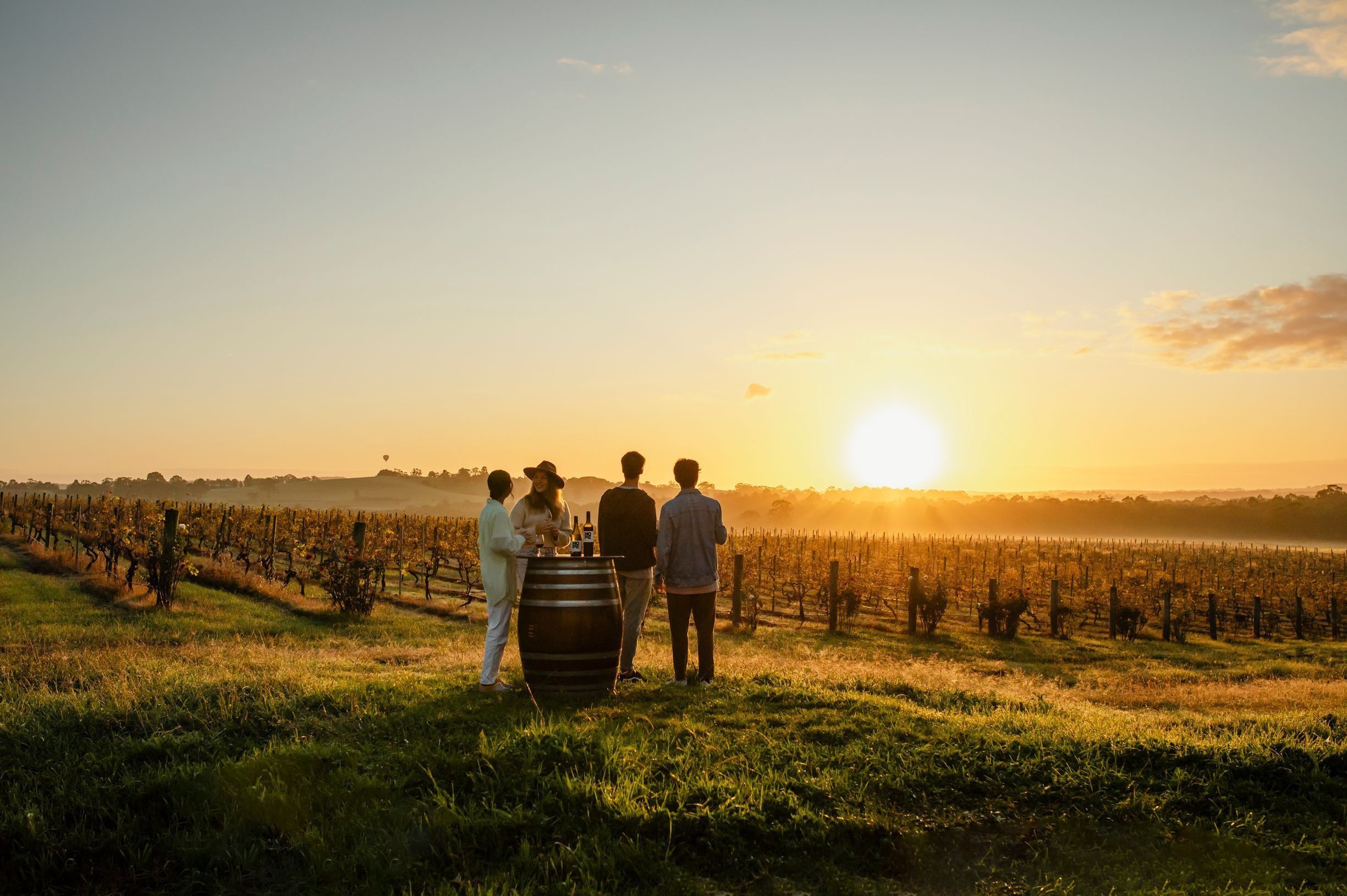 Group of people enjoying sunset in Hunter Valley