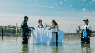 Visitors enjoying in-water oyster experience