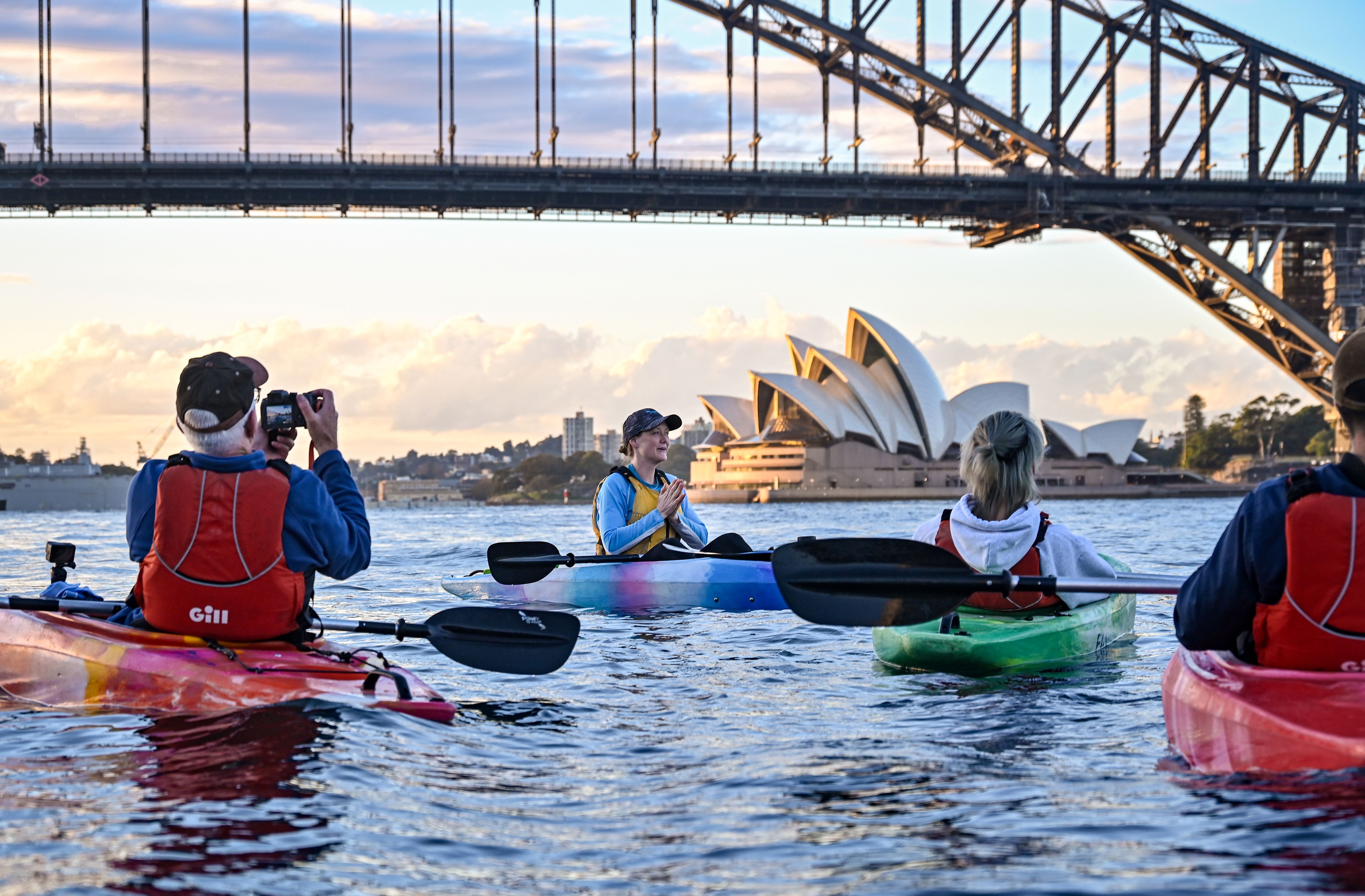 Sydney By Kayak founder Laura Stone taking a tour on Sydney Harbour